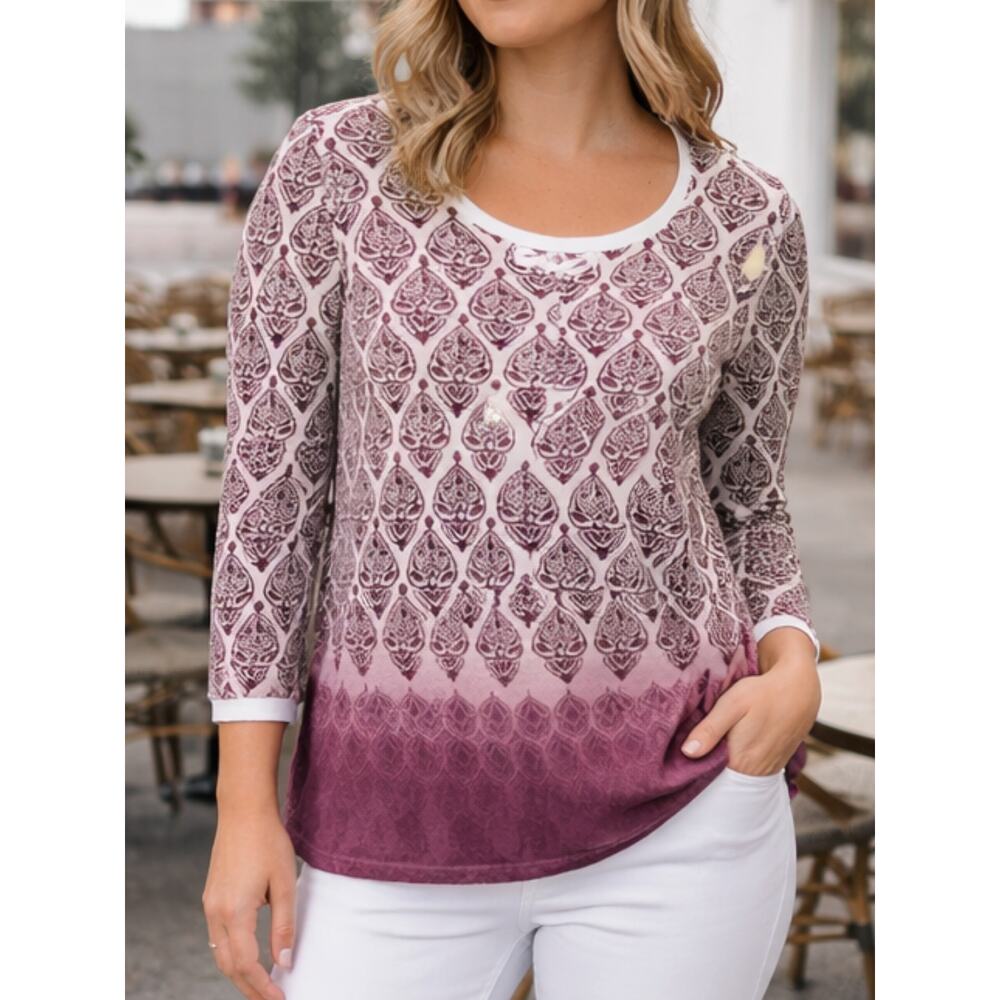 Ombre Cotton Knit Top AXCESS Purple Long Sleeve Casual L